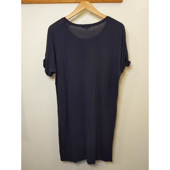 Vince Womens Medium Tunic Top Navy Cotton Short Sleeve Long Length Basic - Picture 2 of 9